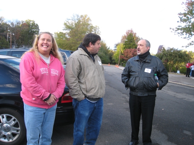 Sue Gilliam Ogle, John Furlong, Phil Shapiro at the tailgate party.