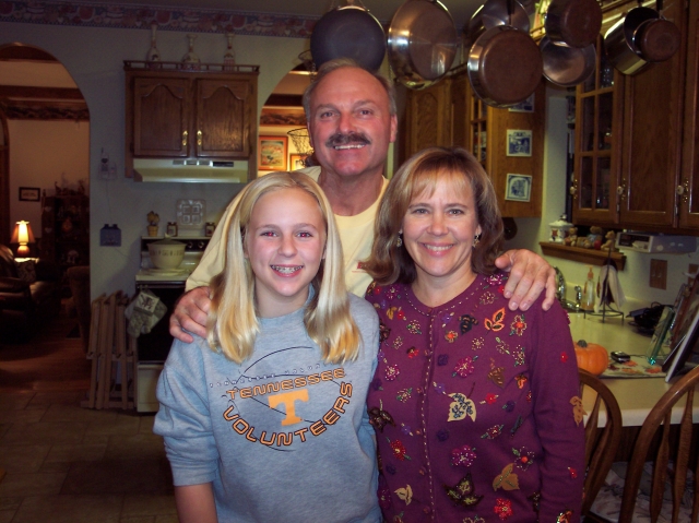 Priscilla Bolt Travis with husband Randy and daughter Mackenzie, just before the reunion - Oct06
